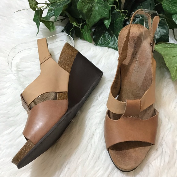 Pedro Iniesta Brown sling back Leather Cork Wedge - Picture 3 of 8